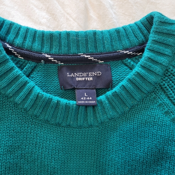 Lands' End Drifter Pullover Sweater Teal Men's Large - Picture 3 of 7